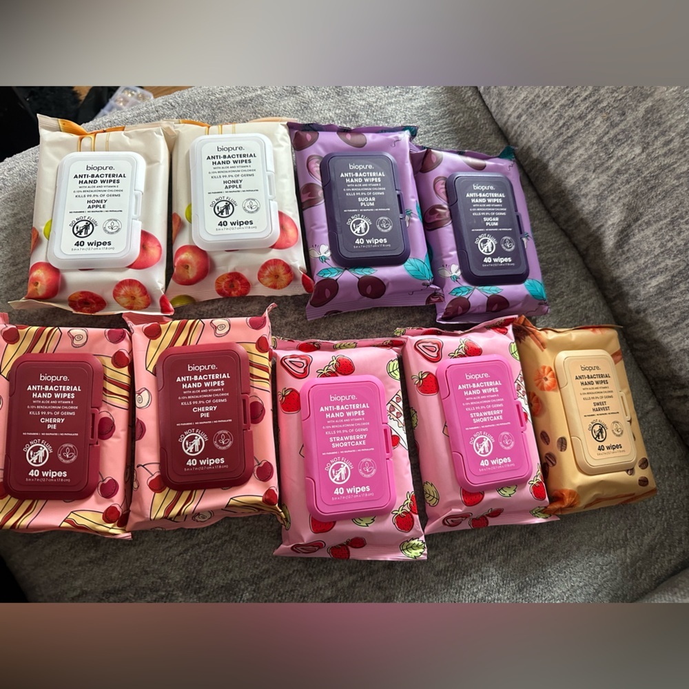 Huge BioPure Hand Wipes Lot Sugar Plum, Cherry Pie, Honey Apple, Strawberry